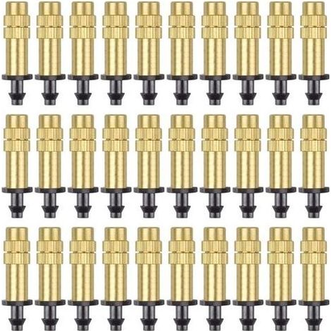 30 Stück verstellbare Kupfer-Zerstäuberdüsen für Tropfbewässerung, 4/7 mm Zerstäubung, Mikrosprinkler-Bewässerungsgeräte, Kühlung von Garten, Gewächshaus und Gemüse (1/5)