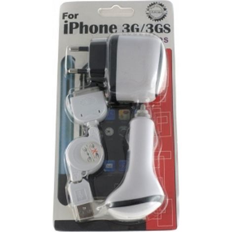 Pack  3 en 1 cargadores para Apple  iPod/iTouch/iPhone/3G [cargador de red+cargador coche+cable USB]