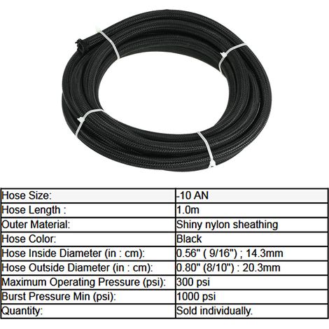 Zoternen AN-10 AN10 Nylon-geflochtener Kraftstoffschlauch, Ölkühler, 1 m, Schwarz (1/5)