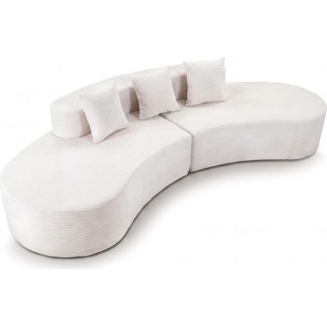 COSTWAY Canapé Modulable Compressé 5 Places, Canapé Incurvé sans Armature en Velours Côtelé avec 3 Coussins, Rembourrage en Mousse, sans Montage, pour Salon Chambre Bureau, 305,5 x 132 x 63 cm, Beige (1/5)