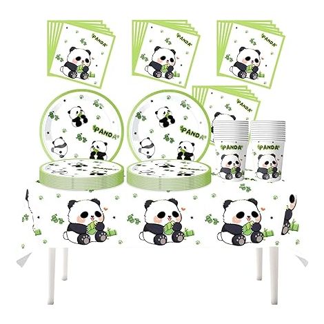 Vaisselle de fête Panda Vaisselle pour anniversaire d'enfants Adorable Ensemble d'assiettes en papier Thème animalier Décorations de fête (1/5)