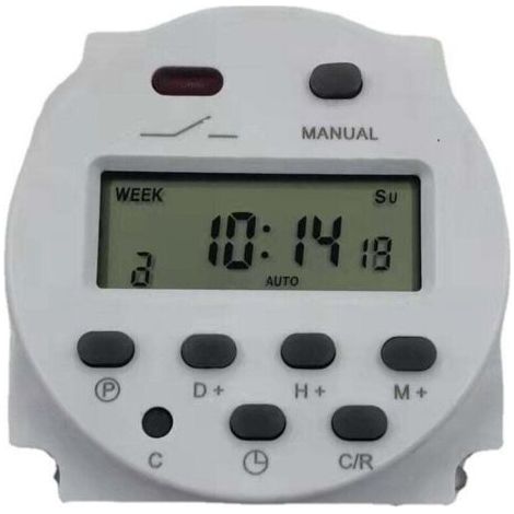 BUNTHAUS Mini 12V LCD digitaler Wochenzeitschalter mit Relais, Netzschalter und wasserdichter Abdeckung (weiß)
