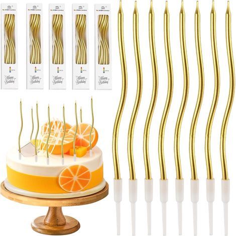 54 bougies d'anniversaire, bougies d'anniversaire pour adultes et enfants, bougies torsadées pour gâteaux, longues bougies dorées pour la décoration de gâteaux, sans parfum (1/5)