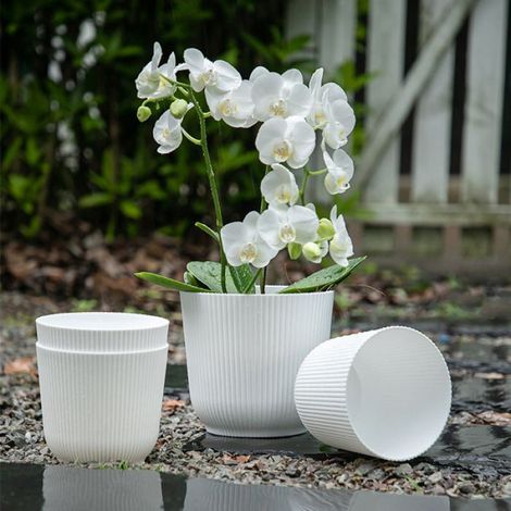 Pot De Fleurs - Plastique Recyclé 100 - Diamètre 18 4 Cm Hauteur 16 8 Cm - Blanc Soyeux - Unité (1/5)