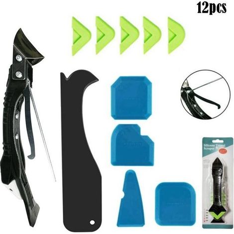 Kit d'outils 5 en 1 pour retirer le mastic silicone - Comprend un correcteur de silicone et un grattoir à bouchons - 13 pièces (1/5)
