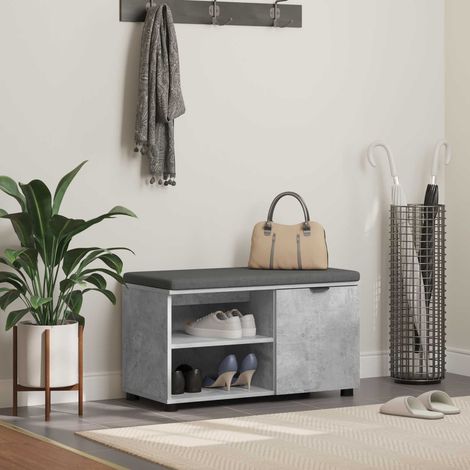 vidaXL  Hall Bench  with Cushion with Door Concrete Grey 80 x 38 x 46 cm