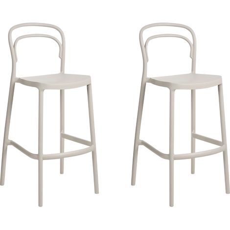 Conjunto de 2 sillas de bar modernas de plástico resistentes a la intemperie para uso en interiores y exteriores beige Porano