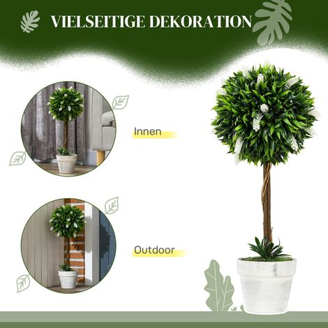 Lot 2 arbres artificiels lavande, 60 cm, avec pot et mousse synthétique, blanc (1/5)