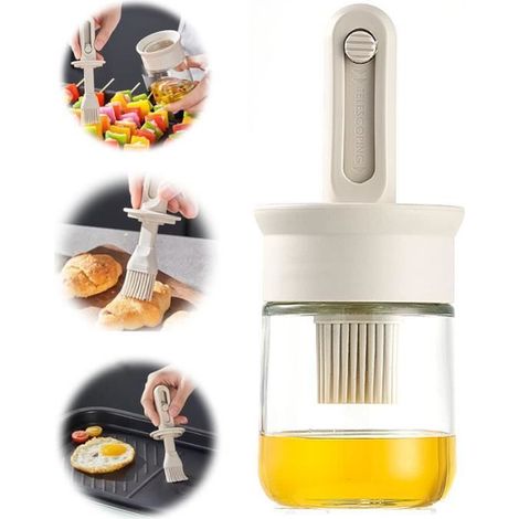 Pinceau Cuisine,Brosse d'huile en Silicone Rétractable,Bouteille d'huile,Distributeur d'Huile d'Olive en Verre,pour Pâtisserie,Grill (1/4)