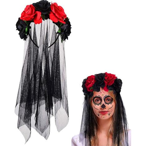 noir rouge rose fleur couronne bandeau dentelle bandeau halloween déguisement bandeau accessoires de costume, cosplay