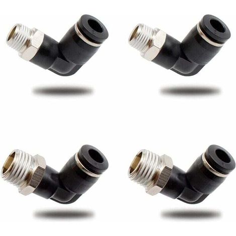 4 Pièces Connecteurs Pneumatiques, Deux Modèles Différents (6MM × 1/4" et 6MM × 1/8") Raccords Rapides à Filetage Mâle, Noir Coude Pneumatique Connecteur, Convient aux Outils de Bricolage (1/4)