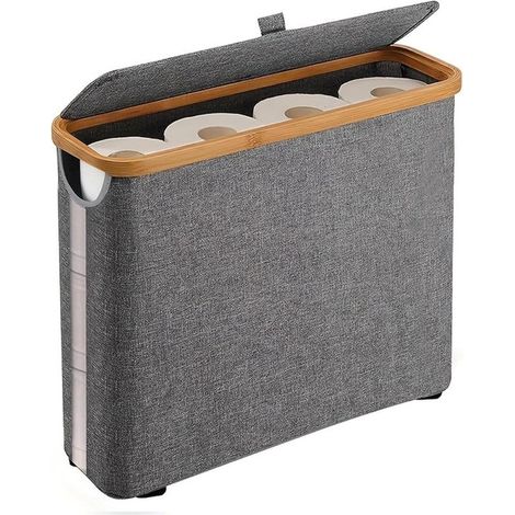 Porta carta igienica, organizer per carta igienica con coperchio, per 12 rotoli di carta igienica, mensola da bagno (grigio). (1/5)