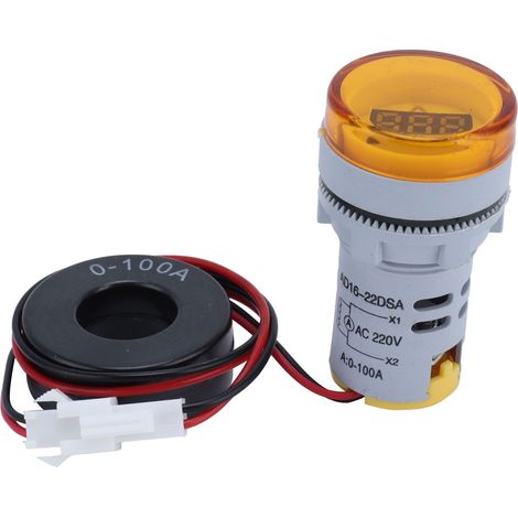 Ampèremètre numérique AC 220V AD16‑22DSA jaune, indicateur lumineux de signal précis, compteur de courant rond pour tableau. (1/5)