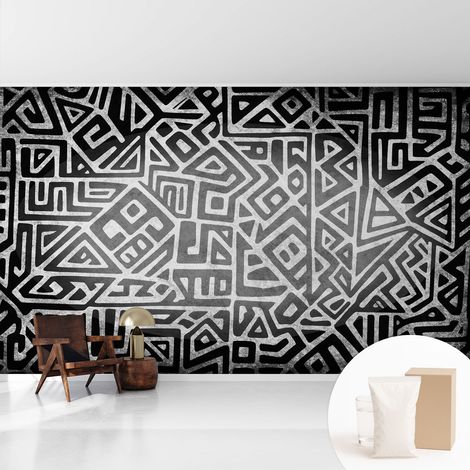 Newroom Tapete Dekorative Vliestapete mit Kleber Modern für Wohnzimmer Schlafzimmer Geometrisches Labyrinth 416x254 cm (1/5)