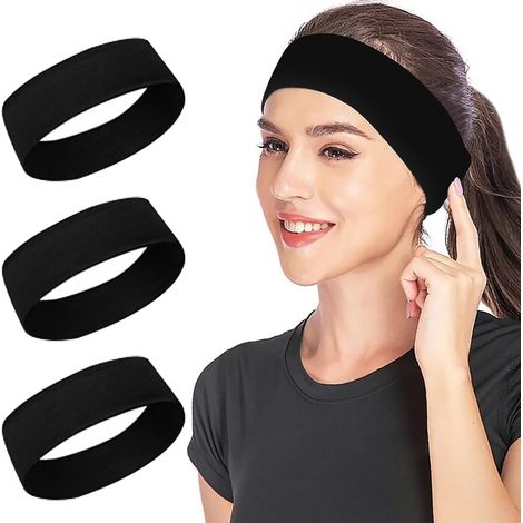 Bandeau Cheveux Femme Homme Unisexe Antidérapant - 3 Pièces - Bandeaux Élastiques Sportifs pour Yoga, Running, Fitness, Cyclisme - Accessoires Cheveux Homme Femme (Noir/Classique) (1/5)