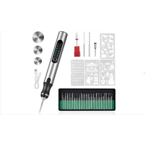 Petit stylo de ponçage portatif pour sculpture sur bois de jade et polissage, outil de découpe et de sculpture électrique, perceuse électrique argentée (1/5)