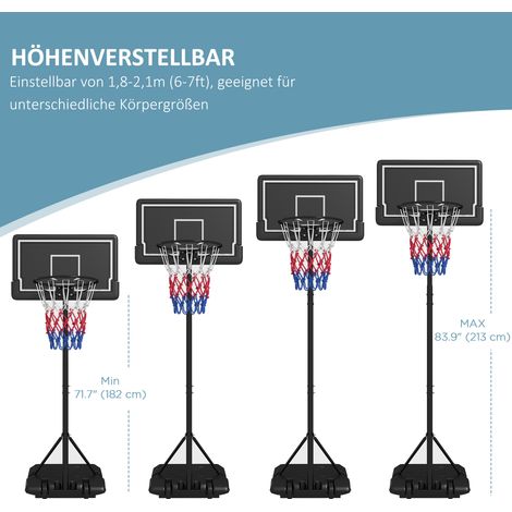 Panier de basket ajustable en hauteur mobile et lestable, panneau arrière incassable, hauteur de panier 1,82 m à 2,13 m, noir (1/4)