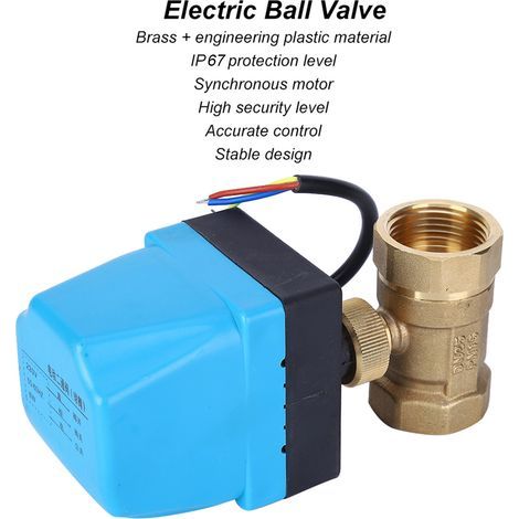 Válvula de bola eléctrica de 2 vías y 3 hilos, motor síncrono IP68, AC220V, color azul, rosca G1 en pulgadas. (1/5)