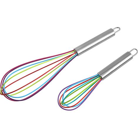 Batteur à œufs manuel en silicone avec poignée en acier inoxydable (2 pièces) - 30 cm + 20 cm