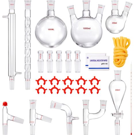 Mophorn Lab Destillationsset, 3.3 Borosilikatglas, 24/40-Verbindung, 1000 ml ätherisches Öl-Destillationsgerät, 29-teiliges Set (1/5)