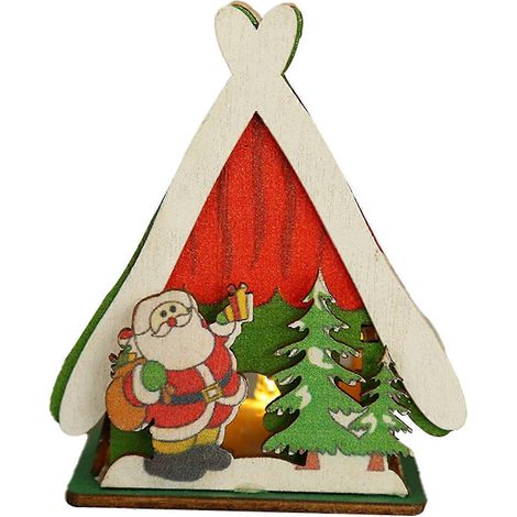 Pendentif lumineux de Noël avec cordon, en bois, avec lumière LED, décoration chalet de Noël pour Halloween. (1/5)