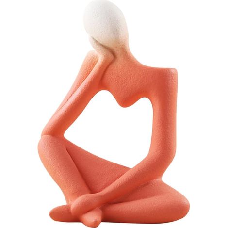 Vase à Fleurs en Céramique Penseur, Décoration Artisanale Légère, Forme Abstraite en Personnage Pensif, pour Bureau ou Jardin, Couleur Orange (1/5)