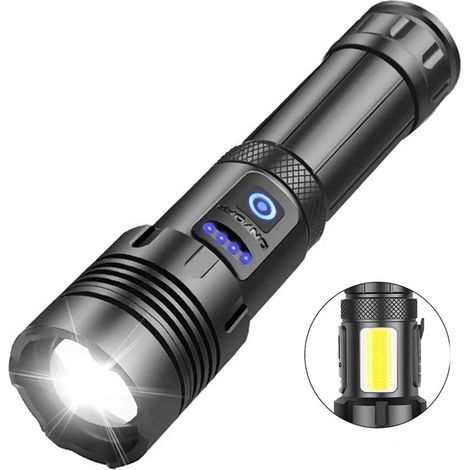 Lampe Torche LED Ultra Puissante 10000 Lumen Lampe de Poche Rechargeable avec , XHP70.2 Lampe Tactique avec Lumière Blanche/Rouge, IPX4 Étanche, Zoomable pour Camping Randonnée Urgence (batterie non i (1/5)