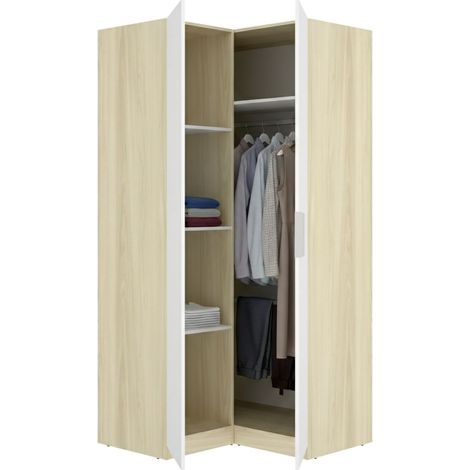 Armario 2 Puertas Luber, Ropero Dormitorio con Barras, Cajones, 4 Estantes, 95x204h cm Blanco