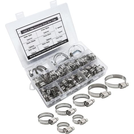 71 Pièces Collier de Serrage Réglables 6-38mm Colliers de Serrage Acier Inoxydable Serre-Joints à Tuyau pour Fixation Souples Durites (1/5)