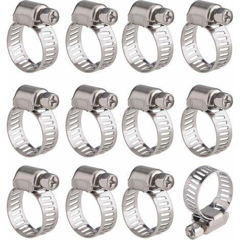 12 fascette stringitubo regolabili in acciaio inox, fermagli per tubi, elementi di fissaggio (9-16 mm)