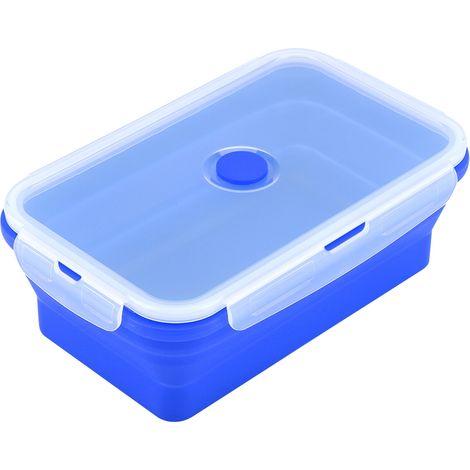 Boîte repas rectangulaire en silicone 1200ml, contenant alimentaire pliable pour micro-ondes, bleu foncé (1/5)