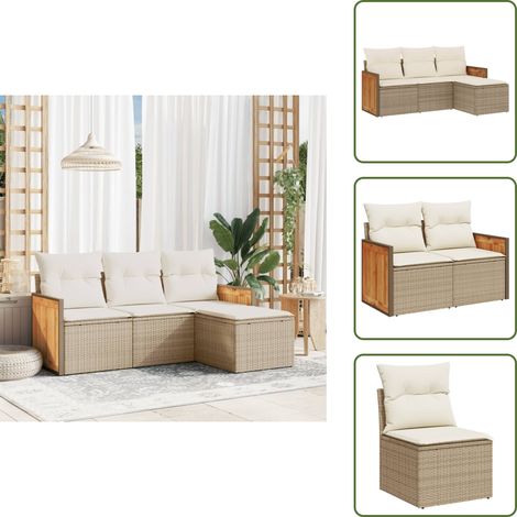 Salon de jardin avec coussins 4 pcs beige résine tressée - Ensemble Salon De Jardin - Meuble De Jardin - Salon Extérieur - Mobilier De Jardin - Chaise Longue (1/5)