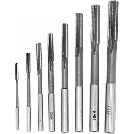 Jeu de 8 alésoirs à queue droite HSS H8 de 3/4/5/6/7/8/9/10 mm, adaptés au bois, au fer, au cuivre et à l'aluminium. (1/5)