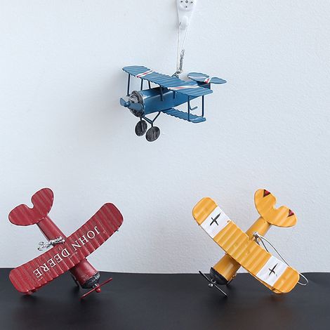 3 pièces Avion Suspendu Ornement Décoration Vintage Modèle Avion en Fer pour Voiture Bureau Jaune Rouge Bleu