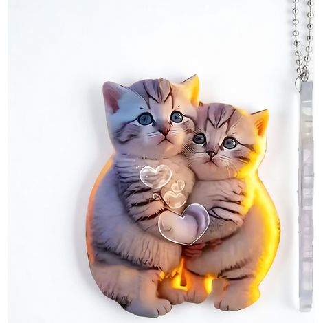Colgante de acrílico gato dando un abrazo para coche, 8 cm (1/5)