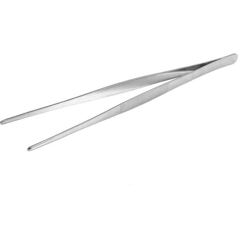 Lange silberne Edelstahlpinzette 30 cm, gerade Küchenpinzette, Garten- und Medizinwerkzeug, Servierzange, Haushaltsaccessoire. (1/5)