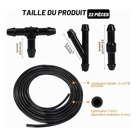 Kit Durite Lave Glace Voiture 2 m avec 22 Raccords (7 Y, 8 I, 7 T), Tuyau Lave Glace universel, Raccord Tuyau Lave Glace, pour pare-brise et système Lave Glace (1/4)