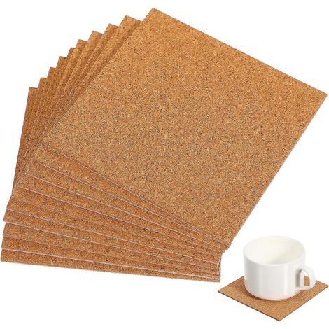 Set mit 10 quadratischen, selbstklebenden Korkuntersetzern, Korkunterlagen für Untersetzer und kreative Hobbys. (1/3)