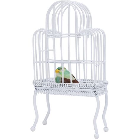 Cage à oiseaux miniature en métal à l'échelle 1:12 pour maison de poupée, avec porte ouvrante réaliste, fausse herbe et autocollant d'oiseau blanc. (1/5)