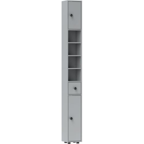 180cm Slim Grey Bathroom Cabinet with Drawers, Shelves, and Storage Solutions for Space-Saving Organization