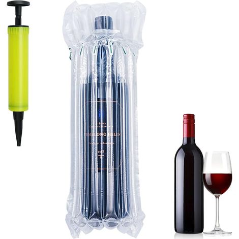 Set di 20 sacchetti per vino in pluriball con pompa ad aria - Imballaggio antiurto per bottiglie di champagne - Sacchetto regalo e imballaggio protettivo per il trasporto (1/5)