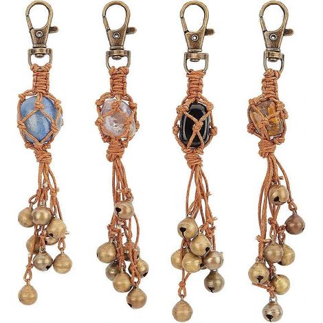 Lot de 8 clochettes de sorcière pour porte, ornées de pierres précieuses naturelles. Porte-clés clochettes de sorcière à suspendre. Fournitures de sorcellerie pour la création de porte-clés. (1/5)