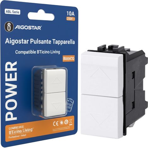 Aigostar Pulsante Tapparella Bianco Tipo Italiano Compatibile BTicino Living