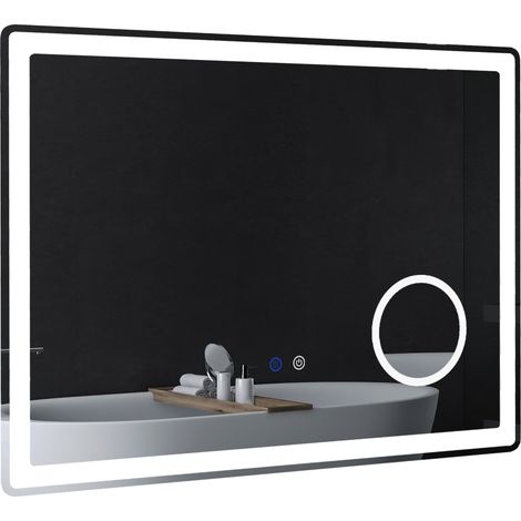 Miroir salle de bain rectangulaire LED fonction anti-buée luminosité réglable miroir grossissant x3 80 x 60 cm transpent