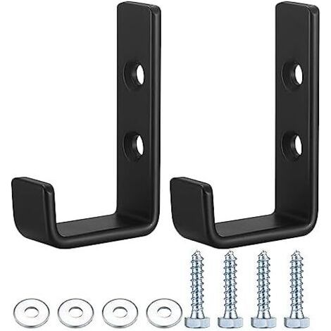 2Pcs Crochets Muraux Robustes, en J pour Garage Universels Noirs à Visser, Porte-manteaux, Patères Solides, Accrocher,Support Mural Objets Encombrants (2pcs) 2pcs - (1/5)