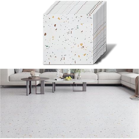 PVC Tile Adhesive Floor Granite White 12 Pieces Tile Adhesive Floor Kitchen Bathroom Waterproof Tiles Adhesive Kitchen Tiles PVC Garage Bedroom Removable Thicken 1.5 mm 30 cm × 30 cm (1/5)