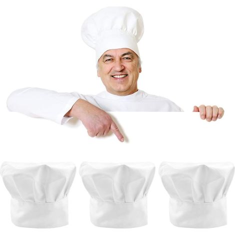 3PCS Chapeau de chef élastique, chef du chef réglable Chef blanc en coton en polyester (1/4)