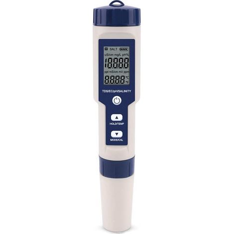 5-in-1 digital water quality tester with TDS/EC/pH/salinity/temperature