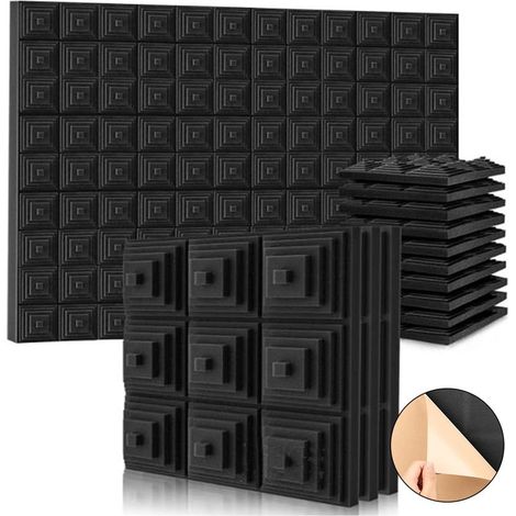 Packung mit 12 Akustikschaumstoffplatten, 30 x 30 x 5 cm, selbstklebende Schallschutzplatten, schwer entflammbar und geräuschabsorbierend (1/5)