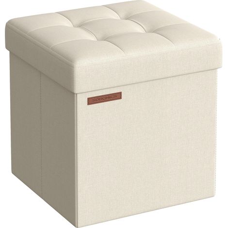 SONGMICS Pouf Contenitore da 38 cm, Cassapanca Pieghevole, Panca Contenitore, Poggiapiedi, per Camera da Letto Ingresso Soggiorno, Bianco Crema LSF027W01 (1/5)